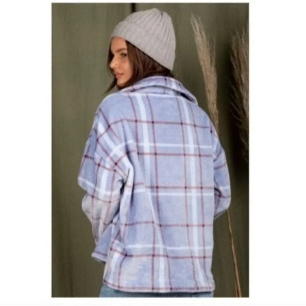 ✨CASUAL COZY FUZZY PLAID SHIRT- JACKET-SHACKET- Hi-Low--NEW - Picture 3 of 5
